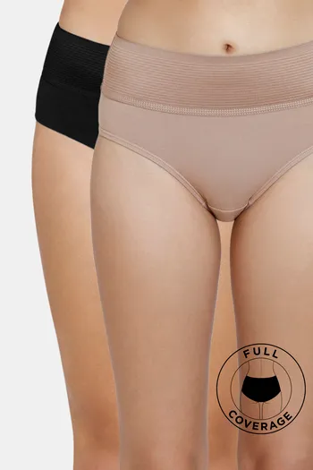 Buy Zivame High Rise Full Coverage Tummy Tucker Hipster Panty (Pack of 2) - Assorted